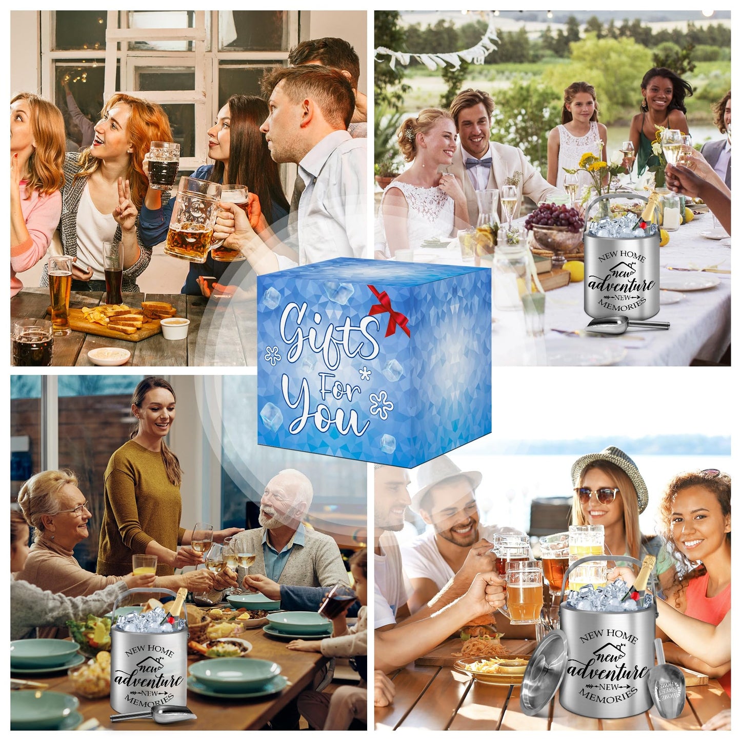 House Warming Gifts New Home, Housewarming Gifts for New House, Best Housewarming Gifts 2025, Stainless Steel Ice Bucket with Lid, Wine Chiller with Handle and Scoop