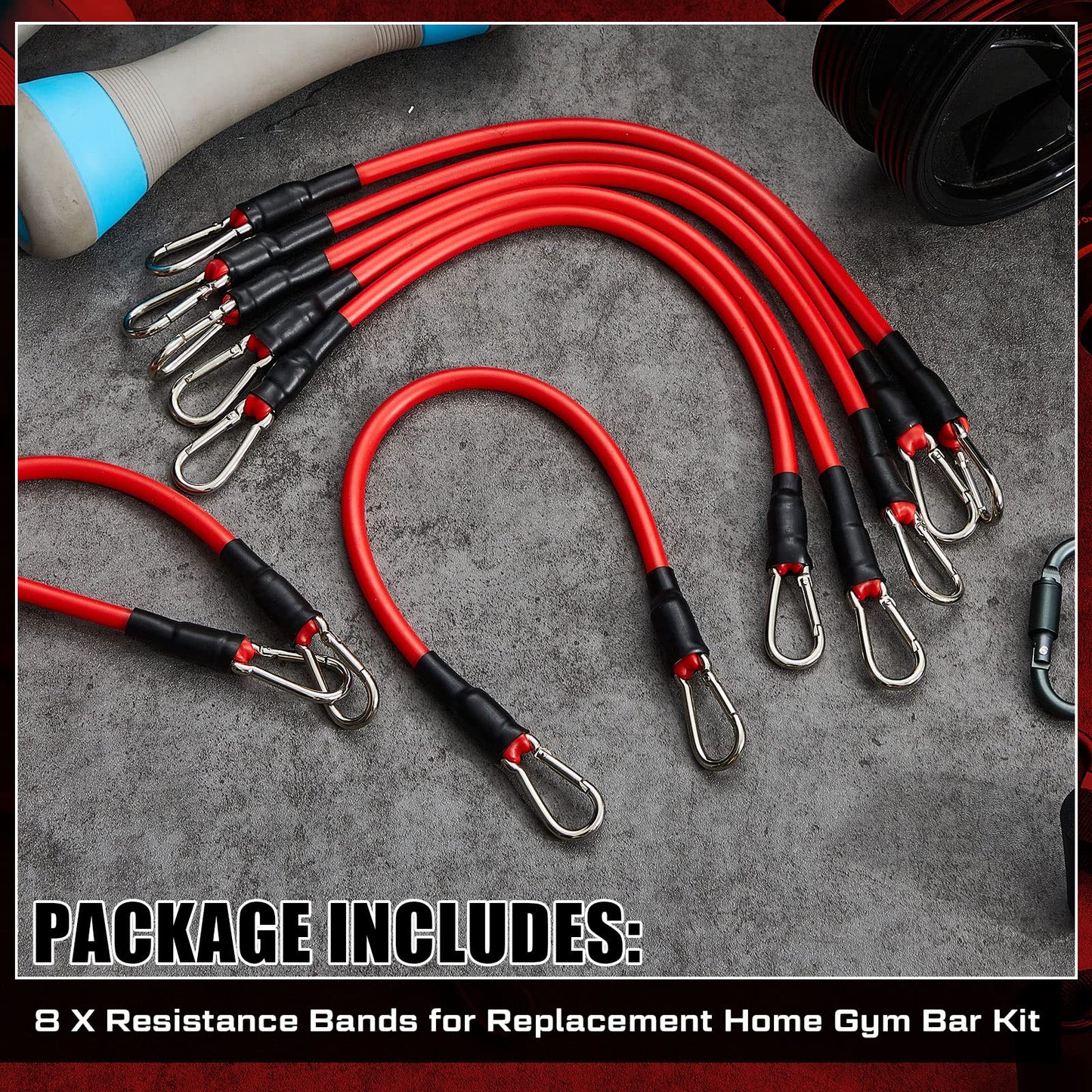 Liliful 8 pcs Resistance Bands for Working Out Additional Exercise Bands for Replacement Workout Equipment Elastic Stretch Legs Ankle Straps for Men Women Strength Training Fitness Gym Home, Red