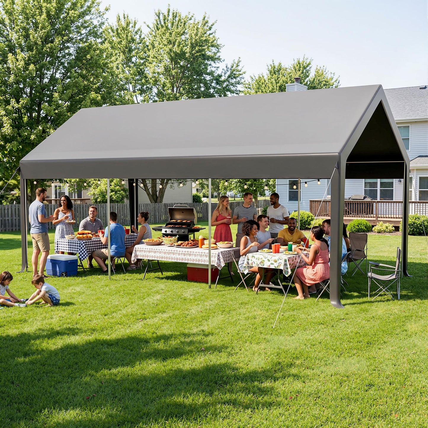 AirWire 12x20 FT Heavy Duty Carport, Portable Car Tent Garage with Roll-Up Windows & Side-Opening Door, Enclosed Car Port Canopy with Reinforced Four-Hole Base for Car, Truck, Boat