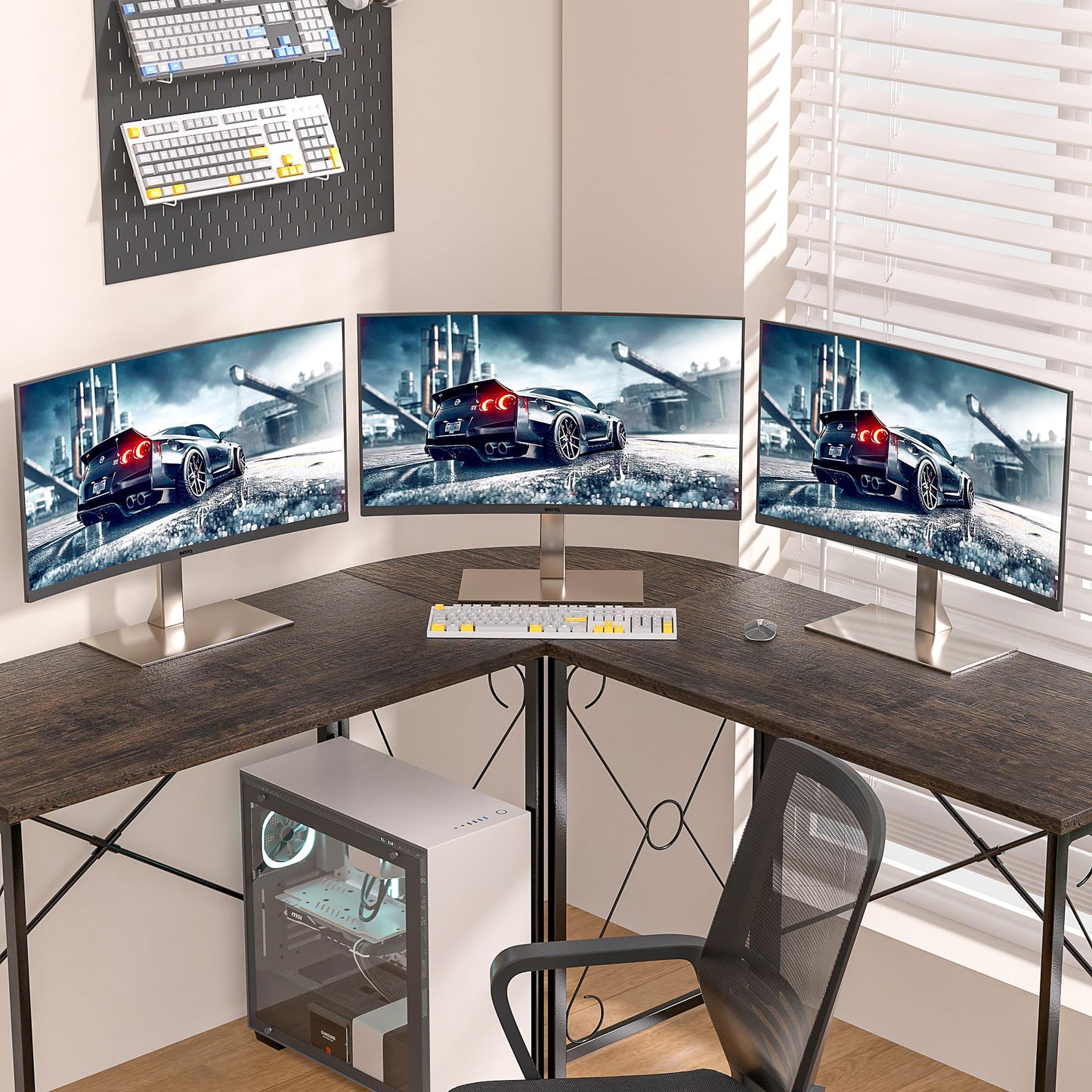 VECELO 59" L Shaped Computer Desk, Corner Computer Desk, Sturdy Home Office Computer Table for Small Space, Writing Desk, Larger Gaming Desk Workstation,Oak Gray