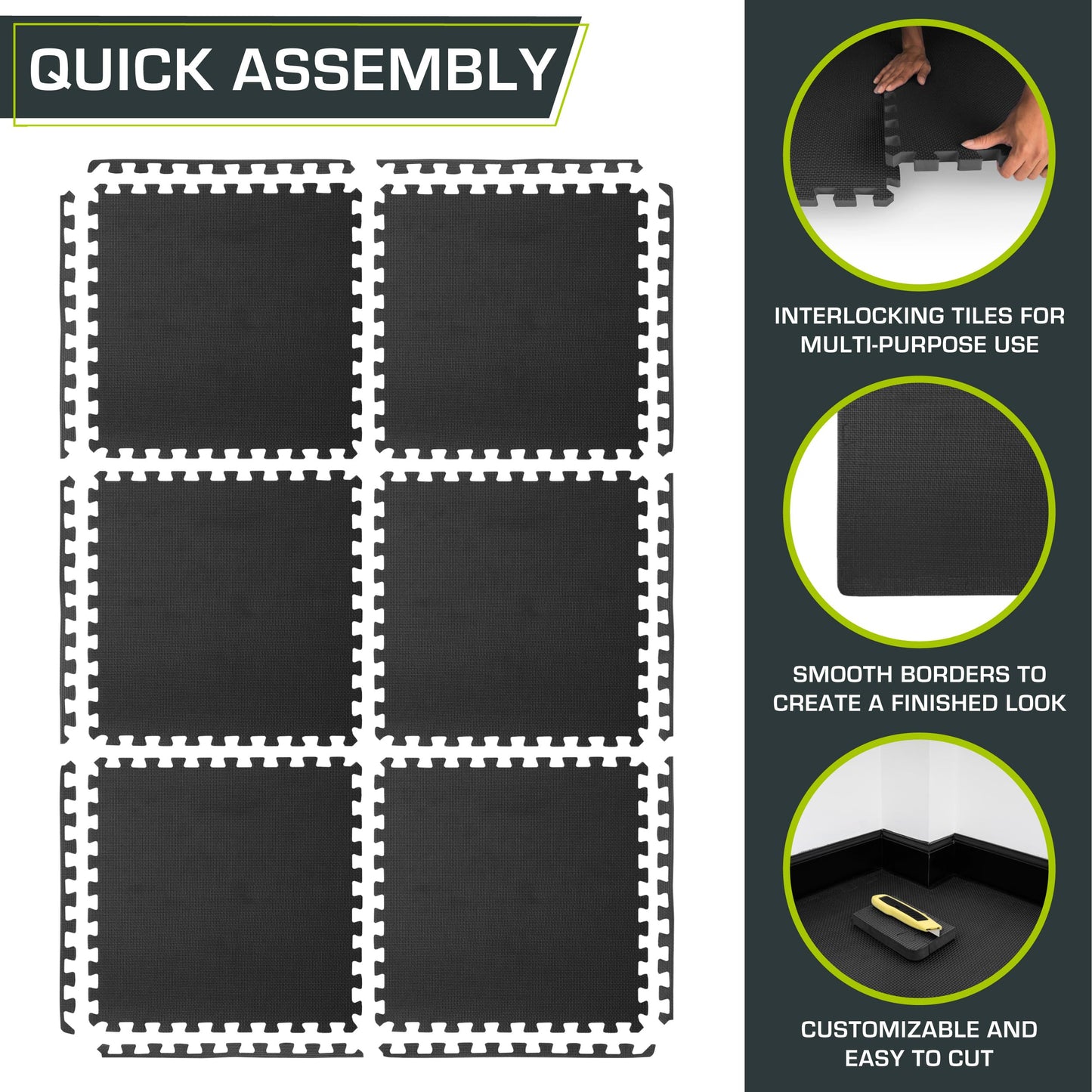 ProsourceFit Weaved Pattern Extra Thick Exercise Puzzle Mat 1-inch, EVA Foam Interlocking Tiles for Protective, Cushioned Flooring for Home and Gym Equipment; Black, 24 SQ FT, 6 Tiles