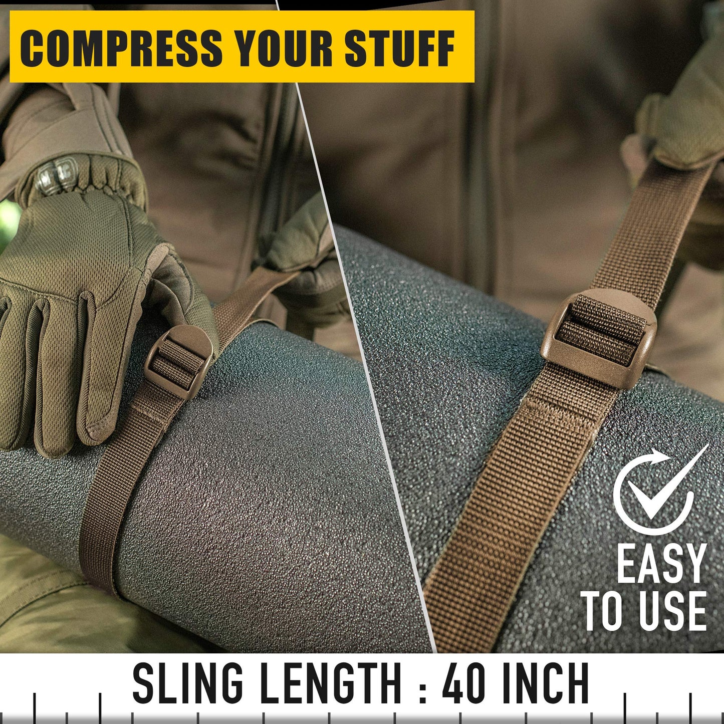 M-Tac Pack of 2X Utility Strap for Backpack Tactical Lashing for MOLLE Gear Plastic Buckle (Coyote, 40 inches)