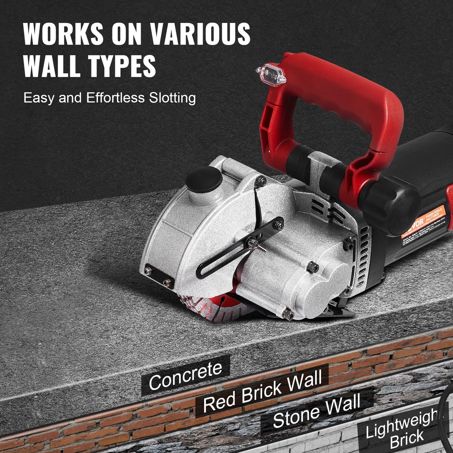 VEVOR Wall Chaser Concrete Cutter 4800W (with 5 X 5" Saw Blades Dustproof and Line Infrared Sighting) for Marble Concrete Granite and Bricks Walls