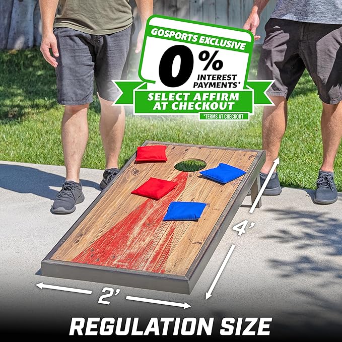 GoSports 4 x 2 ft Regulation Size Wood Cornhole Boards - 10 Vintage Wood Designs (Choose Your Style)