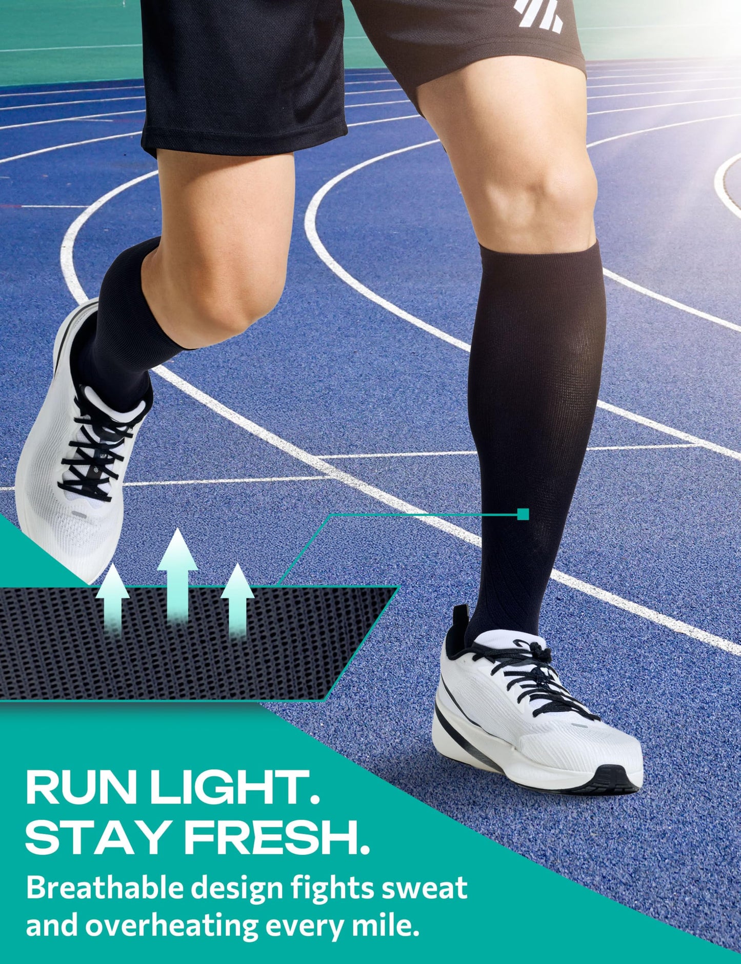 LANDWOVEN Compression Socks for Women and Men, 15-20mmHg Knee High Support Socks, Lightweight Breathable Travel and Running Socks for Flying, Training, Work and Daily Wear, L, Black 1 Pair