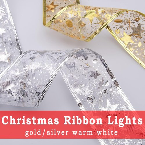 Minetom Christmas Tree Ribbon String Lights - 33ft 100 LED Battery-Powered Fairy Lights with Timer