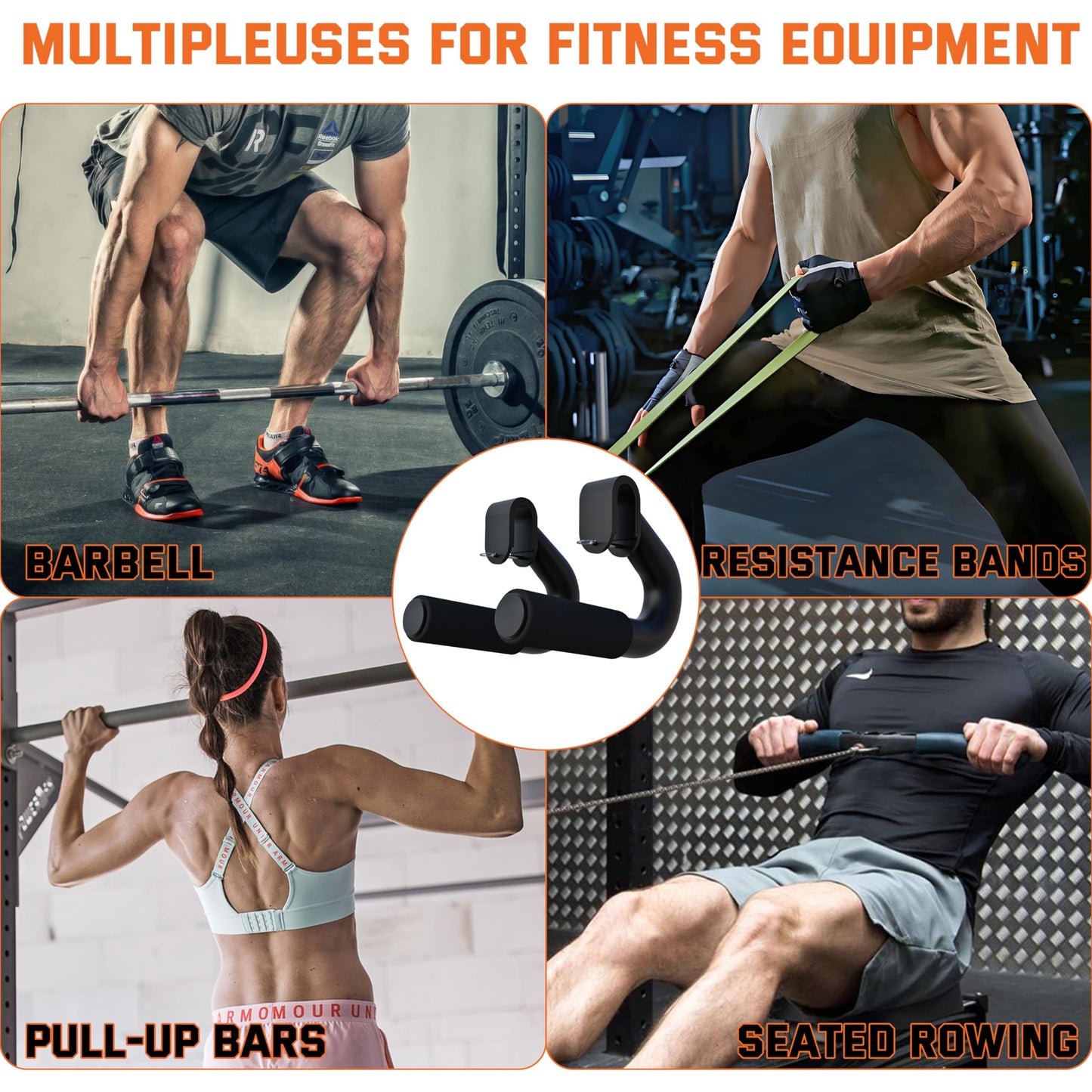 Neutral Grip Handles for Pull Up,1000 lbs Heavy Duty Steel Pull Up Handles,Ergonomic Portable Hooks for Barbell Row Deadlift Resistant Bands for Home Gym Fitness Enthusiasts-2 Pack