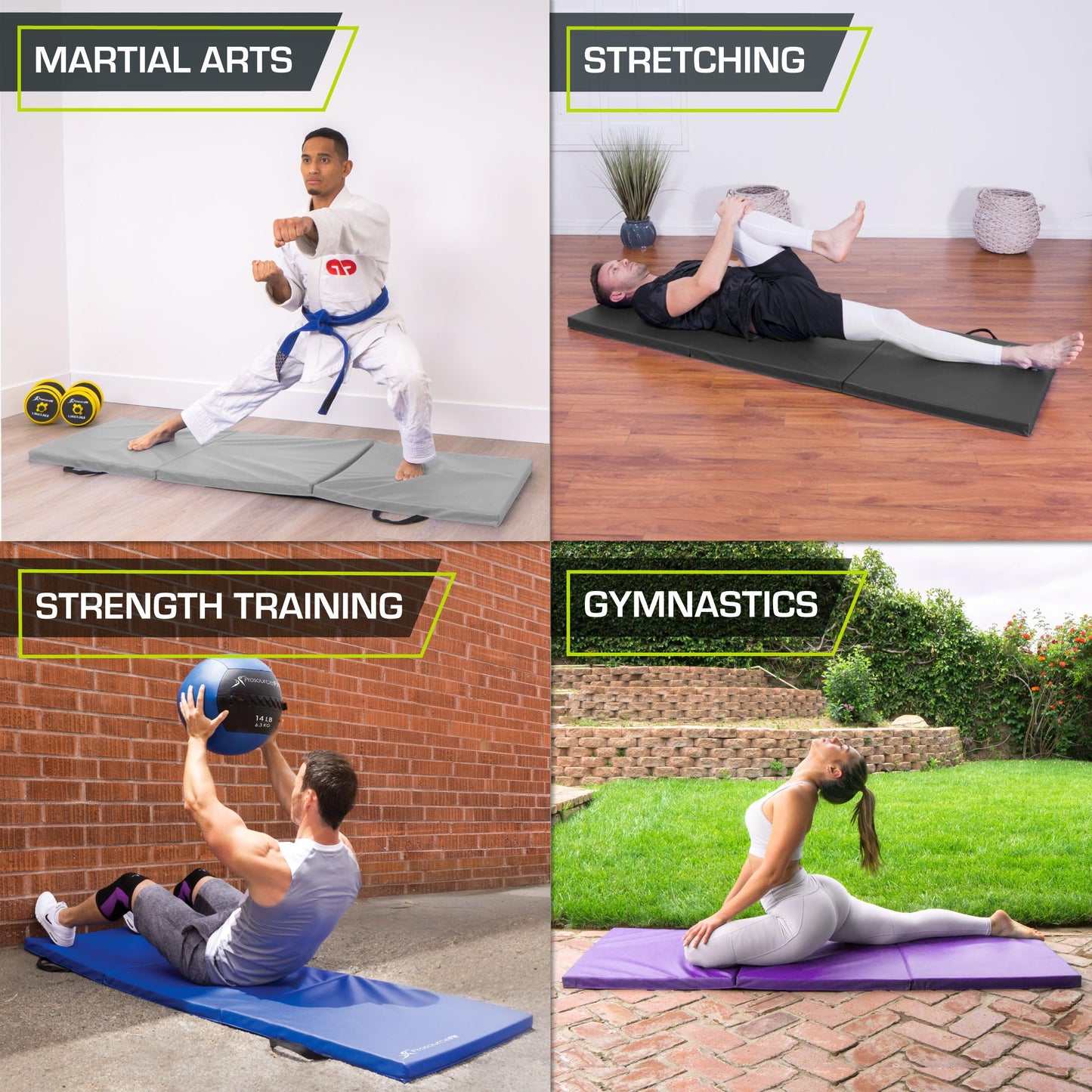 ProsourceFit Tri-Fold Folding Thick Exercise Mat 6'x2' with Carrying Handles for MMA, Gymnastics, Stretching, Core Workouts, Purple