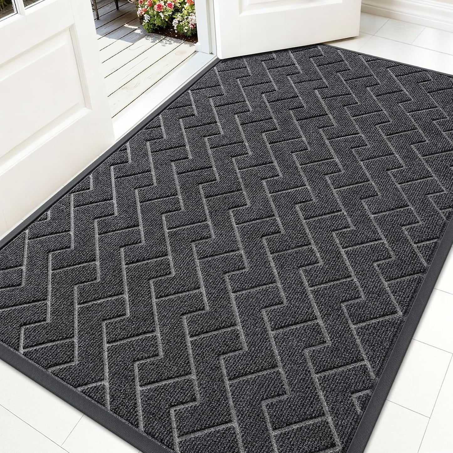 OLANLY Waterproof Front Door Mat - All-Season Indoor Outdoor Doormat | Sturdy Natural Rubber, Grey (59x35)
