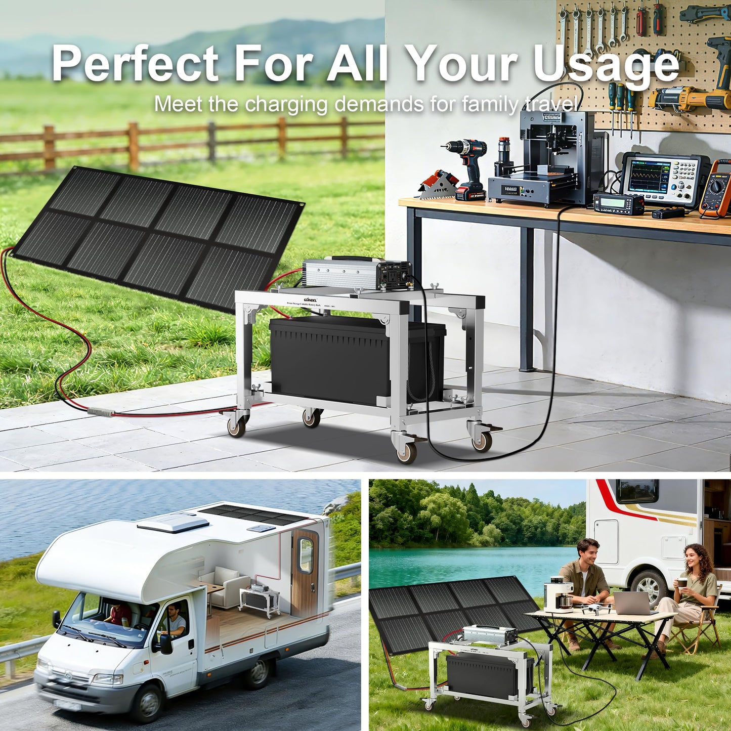 GIANDEL Solar Kits Includes 150 Watt Solar Panel Foldable,1200 Watt Solar Inverter with 20A PWM Solar Charge Controller,Battery Storage Rack,Portable for Outdoor Usage,Camping, Off Grid Solar System