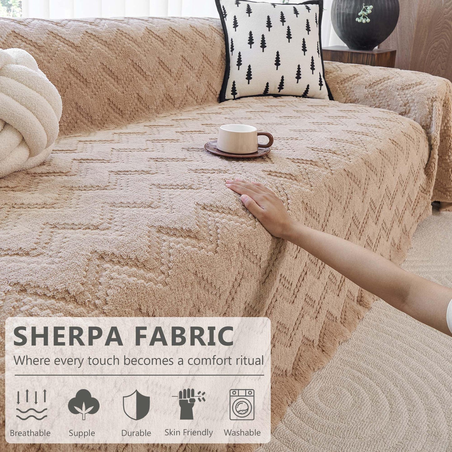 Yajue Chenille Couch Cover for 3 Cushion Sofa Pet Friendly Furniture Covers, Boho Sofa Covers Washable L Shape 3 Seater Couch Cover, 71"x 150", Beige