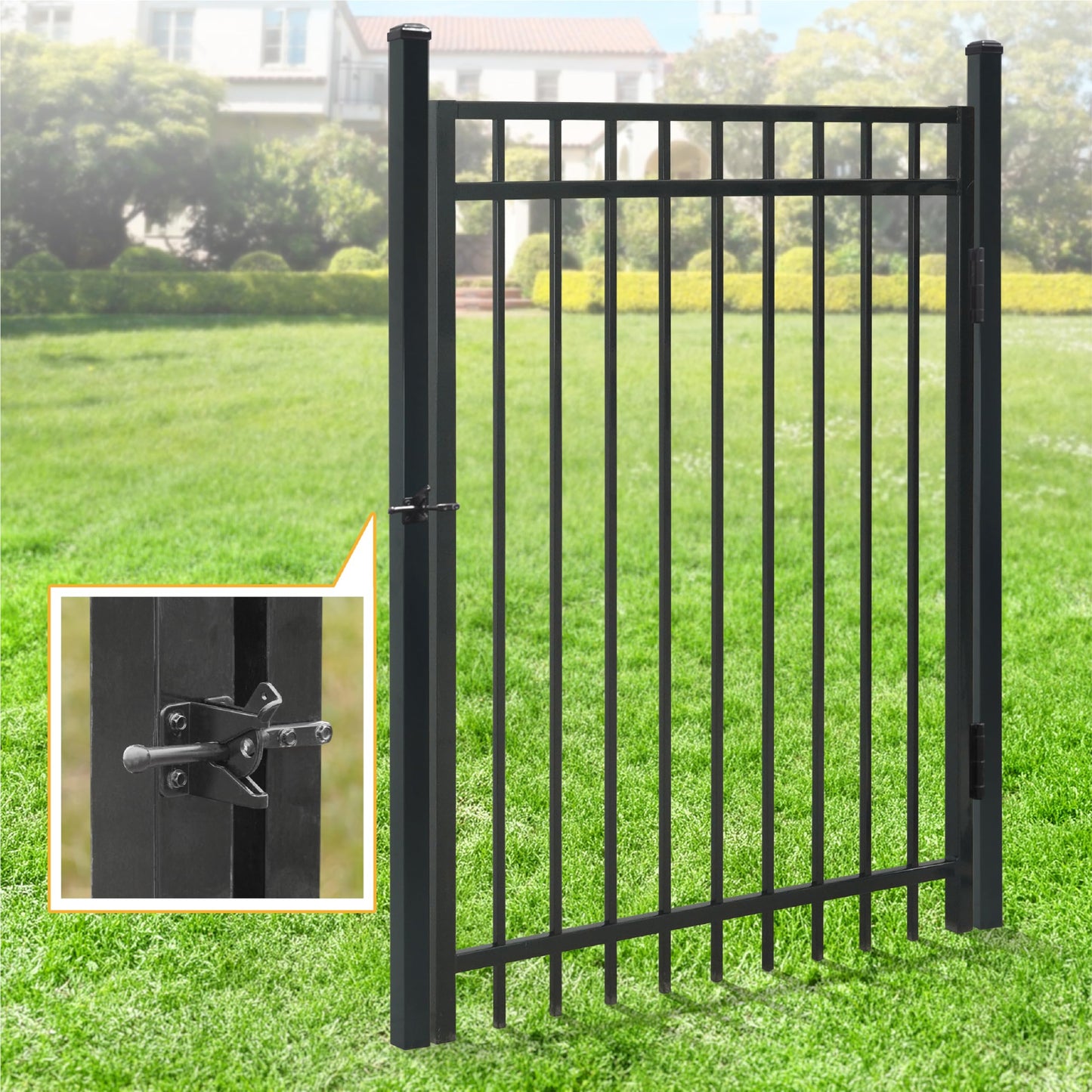 Fencer Wire 76FT Heavy Duty Flat Top Fence Barrier Kit, Anti-Rust Metal Steel Fence with 5FT Height X 8FT Width Panels, with Flat Top Gate, Posts, Connectors, Outdoor Fencing for Yard
