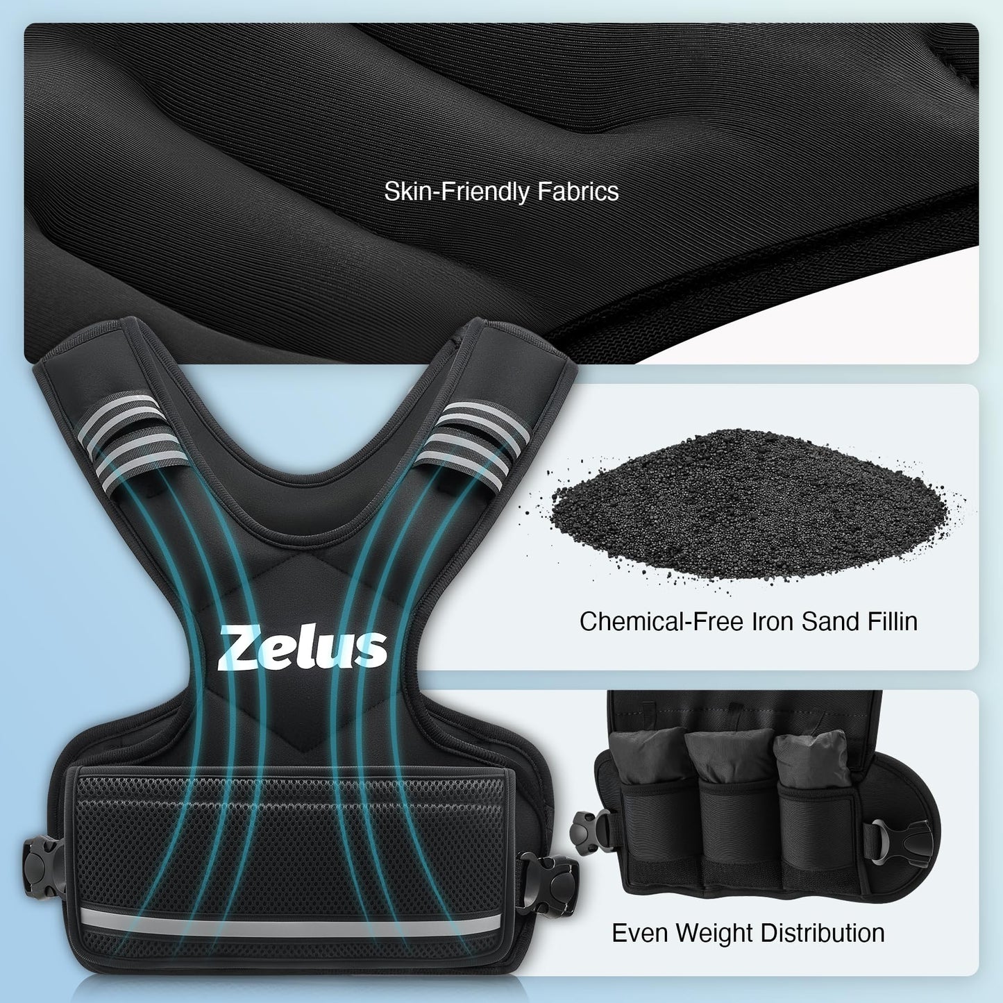 ZELUS Weighted Vest for Men and Women | 4-10lb/11-20lb/20-32lb Vest with 6 Ironsand Weights for Home Workouts | Adjustable Body Weight Vest Exercise Set for Cardio and Strength Training (4-10 lb.)