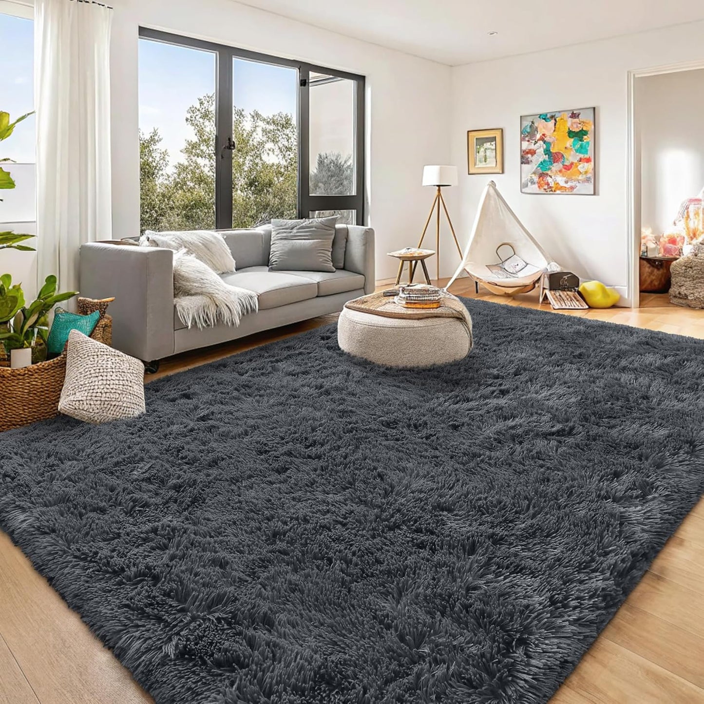 OLANLY Large Area Rug - Soft Fluffy Shaggy Carpet for Living Room & Bedroom | 9x12 Grey Indoor Decor