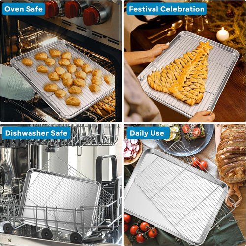 Herogo Stainless Steel Baking Sheet Set - 2 Pans & 2 Racks, 16" x 12" | Non-Toxic, Heavy Duty & Easy Clean