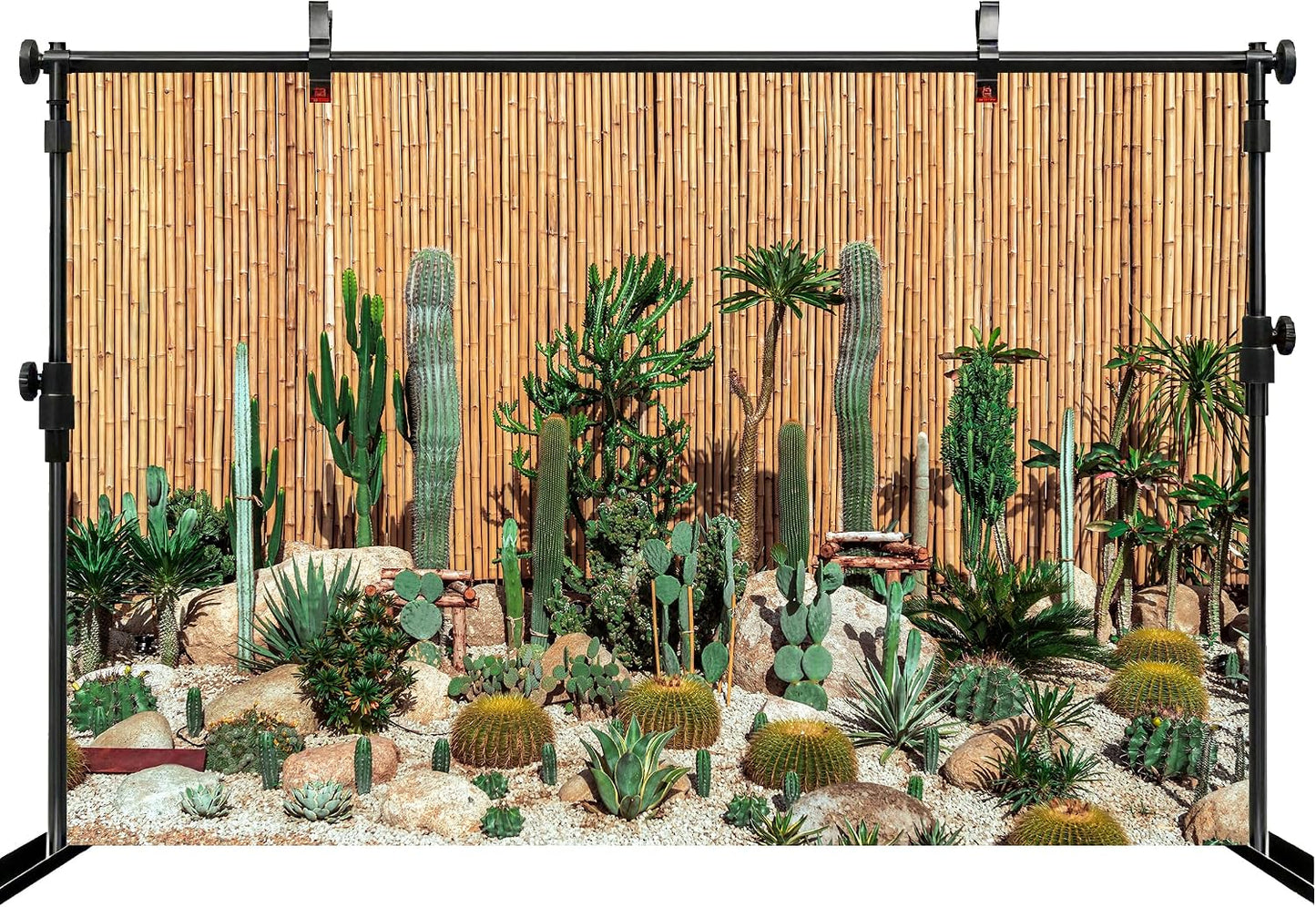 MAEQLQLM 9x6ft Desert Cactus Garden Backdrop Variety Cacti Succulents Bamboo Fence Background for Nature Theme Party