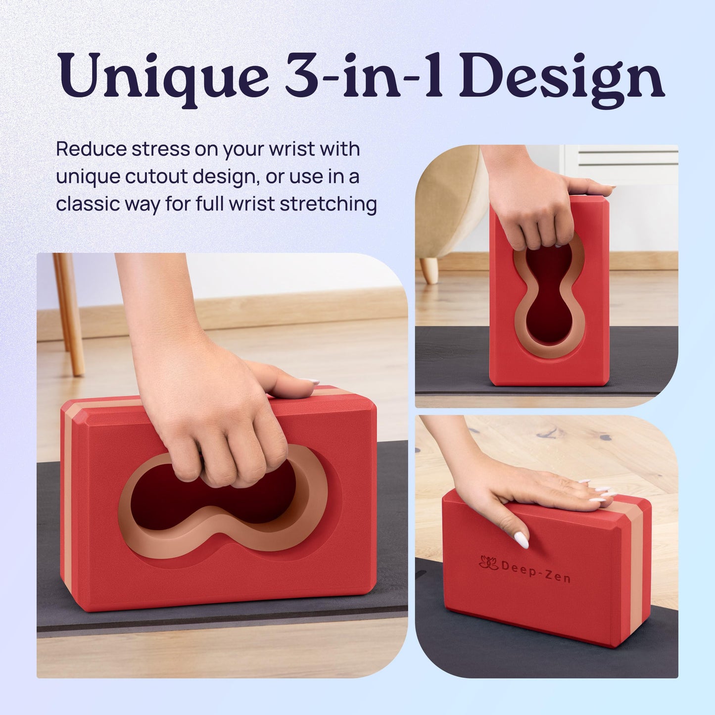 Deep-Zen® Yoga Blocks Wrist Support; Yoga Blocks 2 Pack with Knee Pads and Strap to Put Less Weight on Wrists; Durable, Versatile Yoga Brick Exercise Block Set, Blocks Yoga (Red)