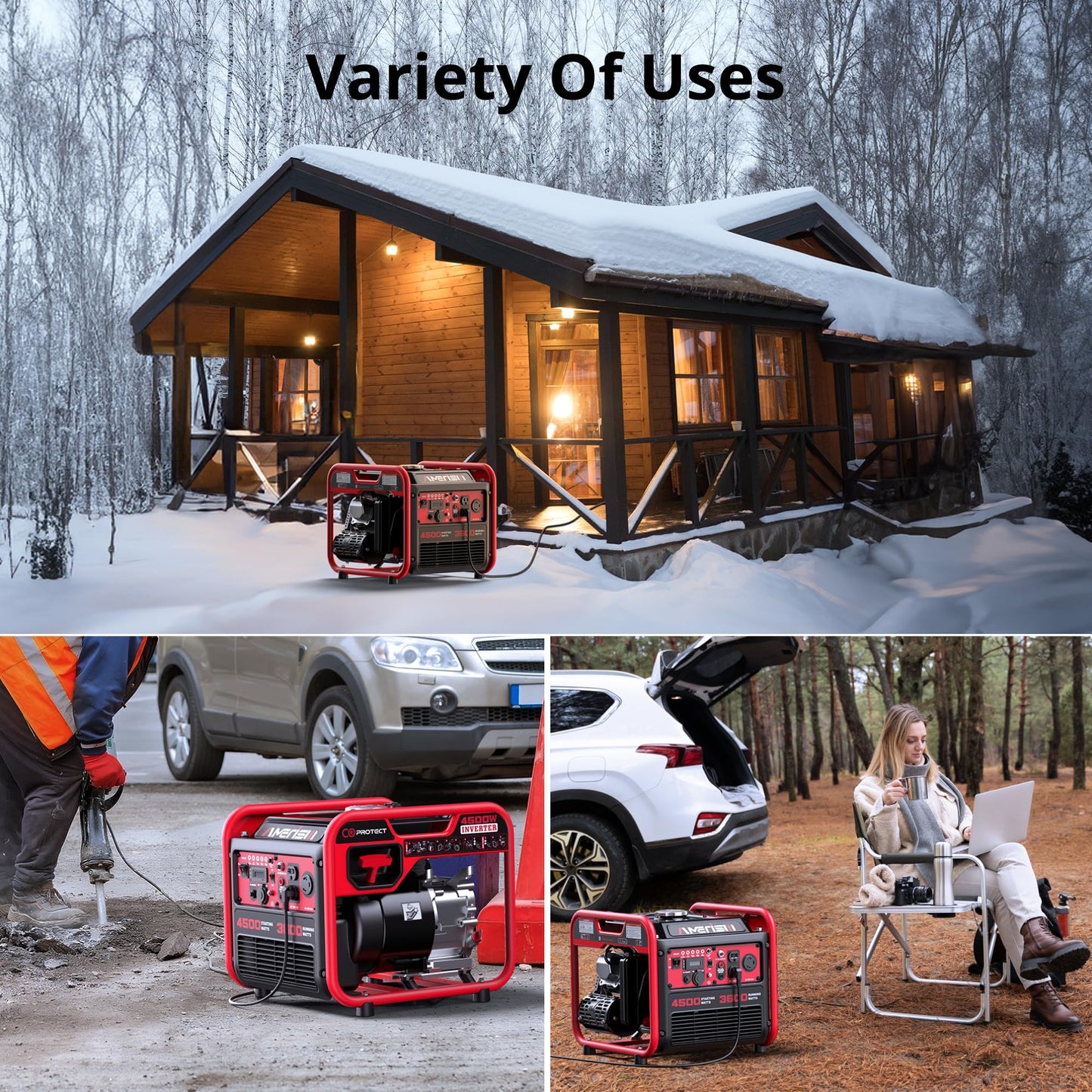 AMERISUN 4500W Inverter Generator, Gas Powered 223cc 4-Stroke Engine,CO Sensor & Parallel Ready, Quiet RV Generator with Eco Mode, 120V 30A RV Outlet for Home Backup, Camping & Outdoor Power
