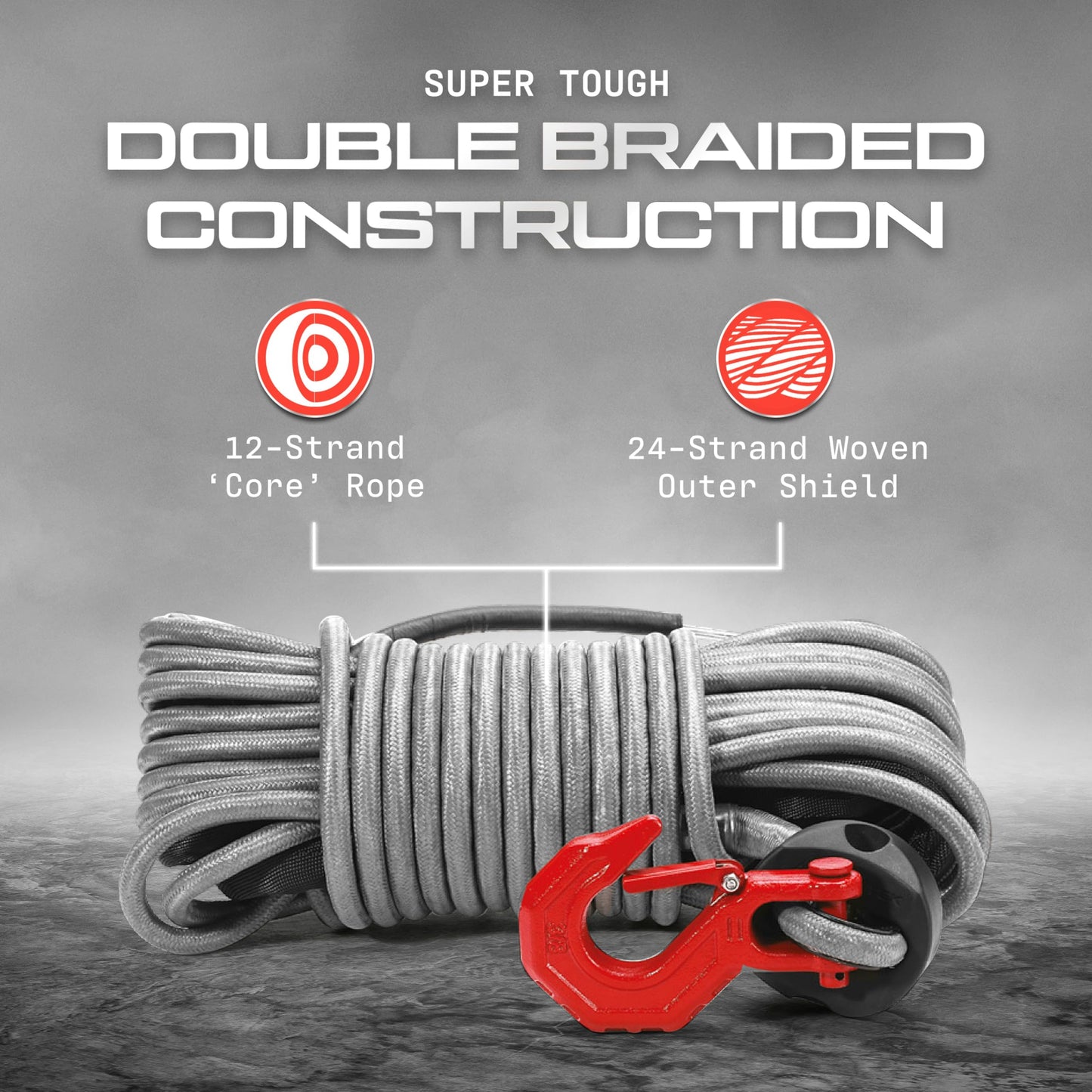 Armortek Extreme Synthetic Winch Rope Heavy Duty Tow, 1/2" x 65.6' Winch Cable, Abrasion Resistance – Ultimate Winch Rope Kit, for Car, Truck