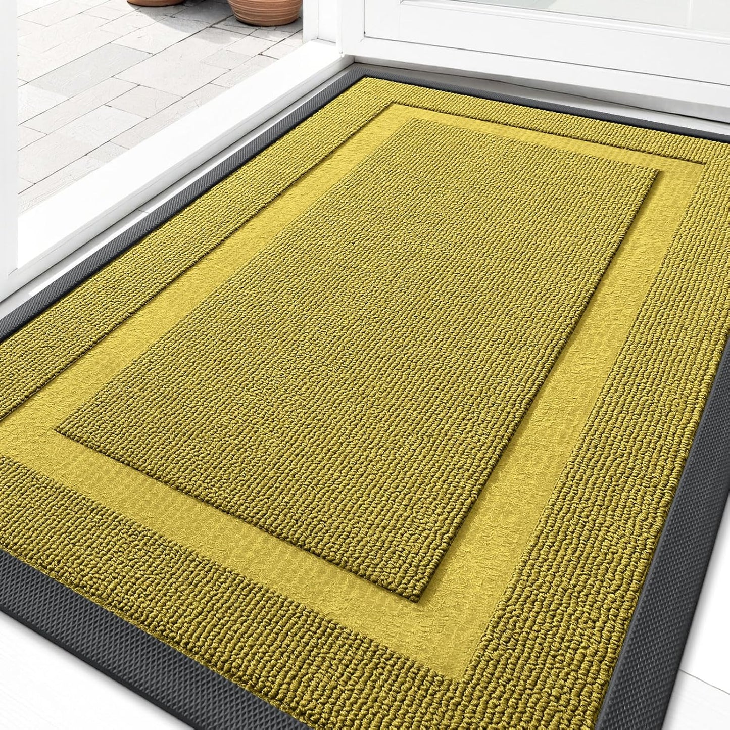 OLANLY Indoor Outdoor Doormat - Waterproof All-Season Entrance Mat, Sturdy Natural Rubber, 35x23, Lime Green