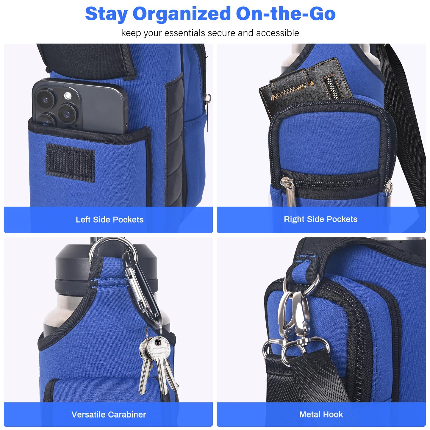 icolor Magnetic Gym Bag Water Bottle Carrier Holder with Phone Pockets & Shoulder Strap,Gym Magnetic Bag 5 Built-in Magnets Gym Accessories Organizer Pouch Sling Sleeve for Men Women