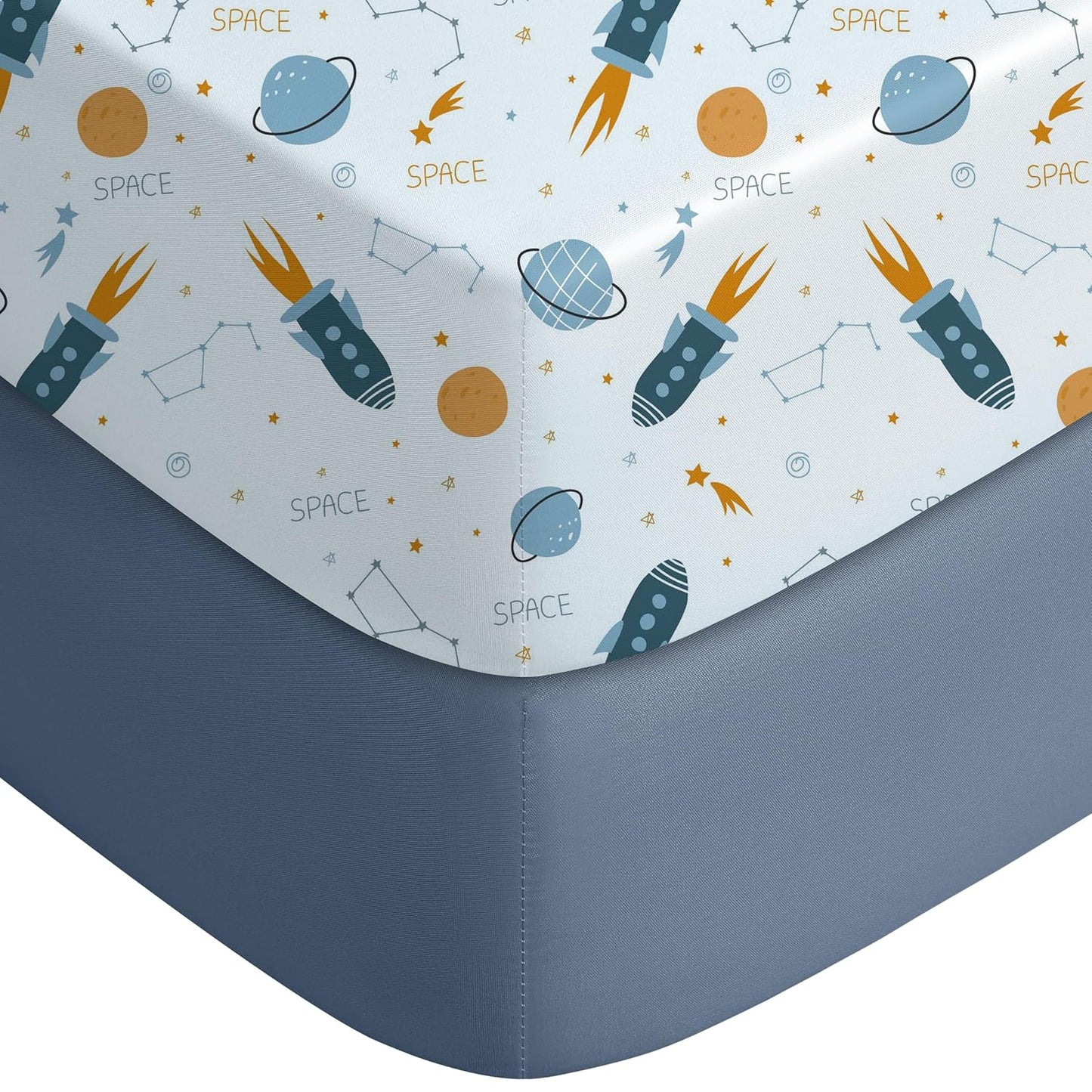 Yoofoss Fitted Pack and Play Sheets - Soft, Breathable Mini Crib Sheets 2-Pack in Blue Rocket Design