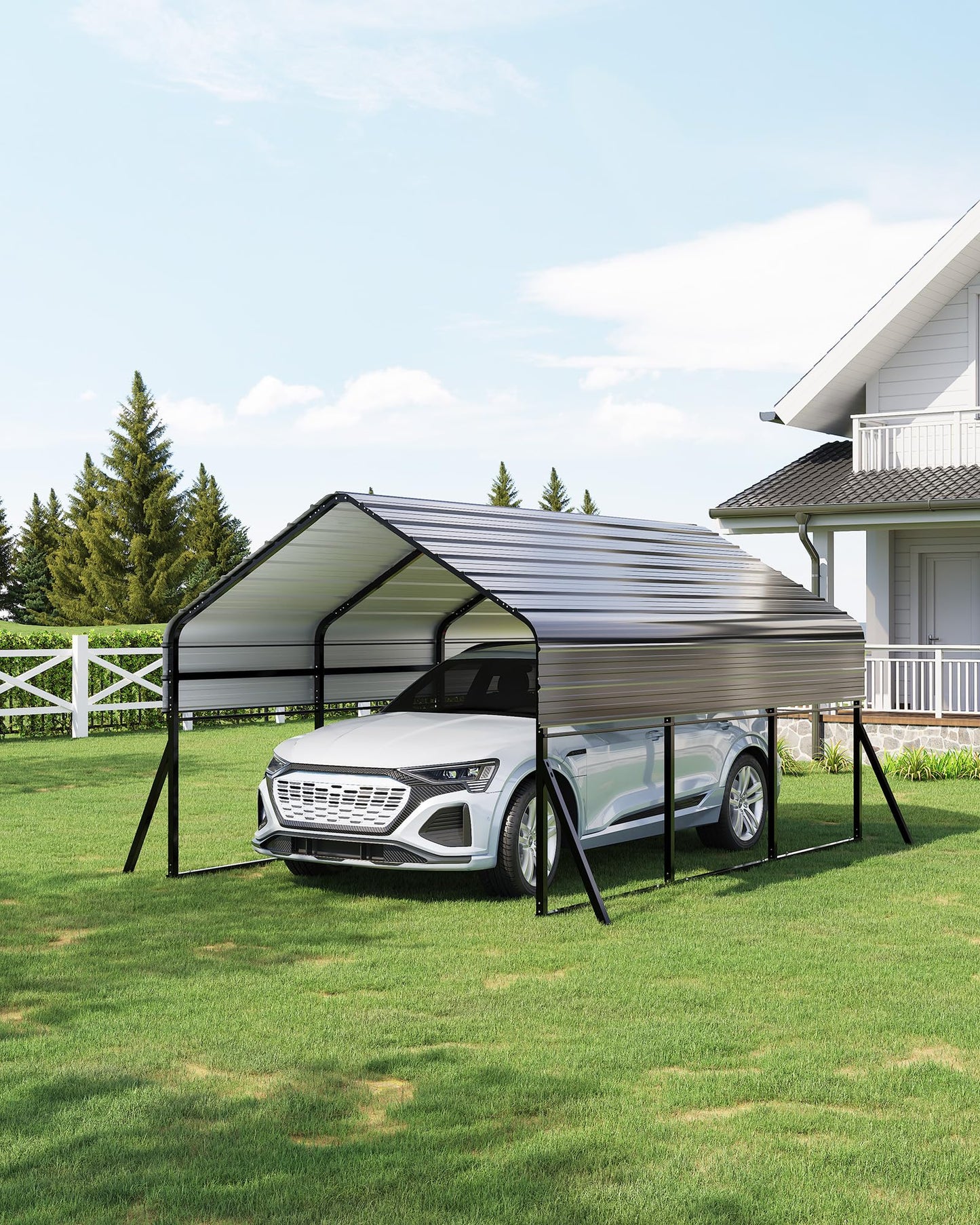 Garvee 10'x15' Metal Carport, Heavy Duty Car Ports Kit All-Weather for Pickup Trucks, Boats, RVs, Tractors, Reinforced Frame with Anchors