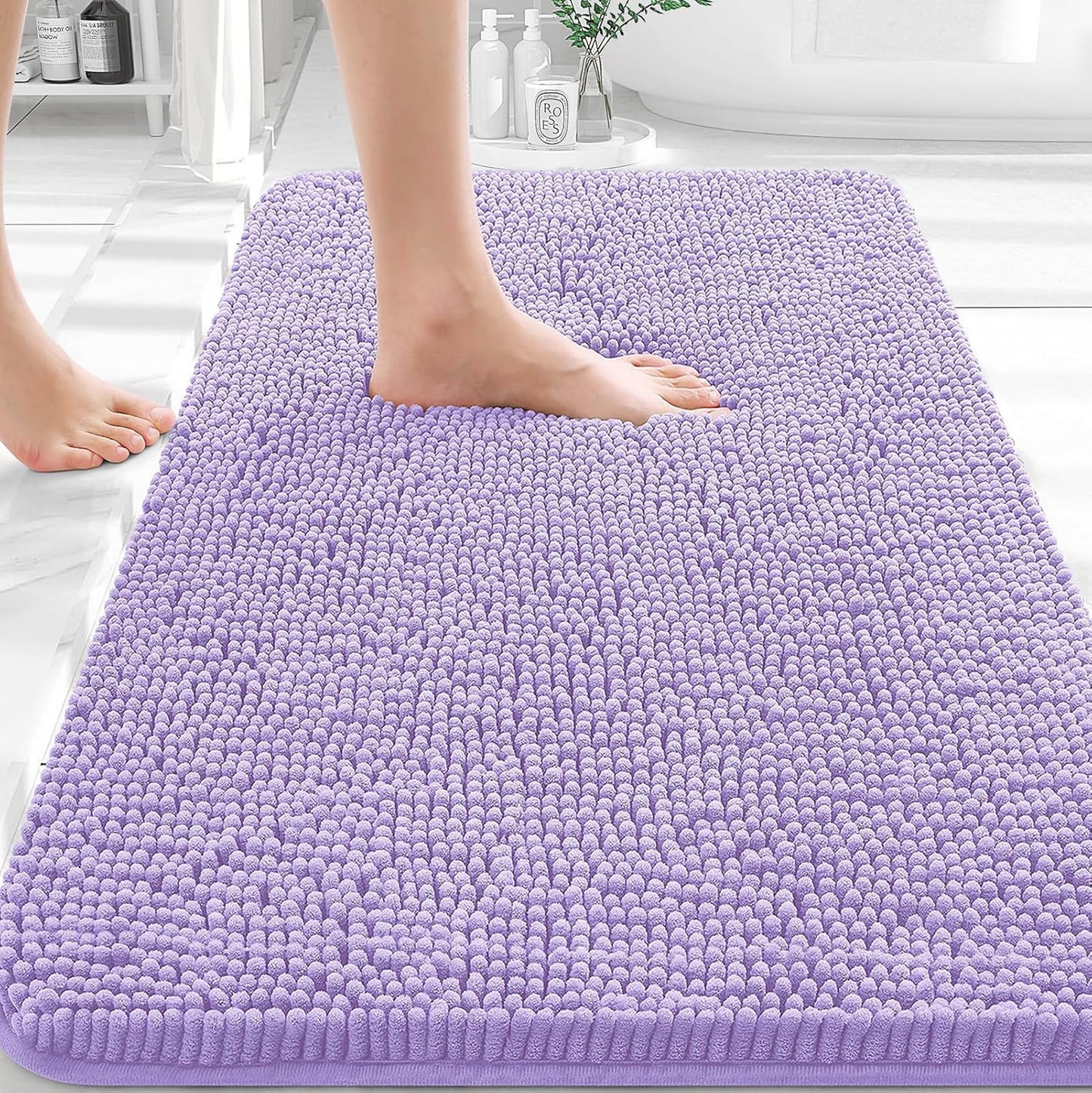 OLANLY Bath Rugs - Extra Soft Chenille with Rubber Backing | Quick Dry, Machine Washable, 30x20, Lavender