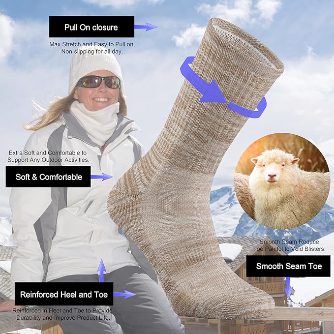 Ortis Ladies' Merino Wool Cushion Crew Socks for Women Outdoor Hiking Hike Trail Lightweight Gifts