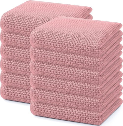 Homaxy Kitchen Dish Towels - Ultra Soft 100% Cotton Waffle Weave, Quick Drying, 13 x 28 Inches, 12-Pack in Dried Rose