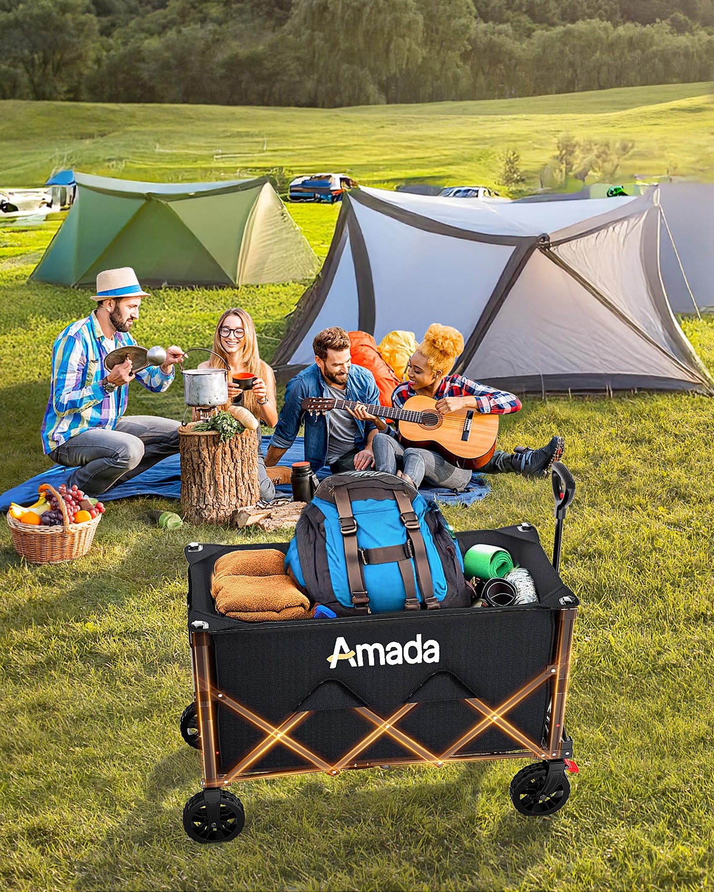 Collapsible Wagon Cart, Foldable Lightweight Wagon Folding Carts with Wheels - Outdoor Utility Carts with 360LBS Max Load for Grocery, Camping, Shopping, Sports, Garden，Beach