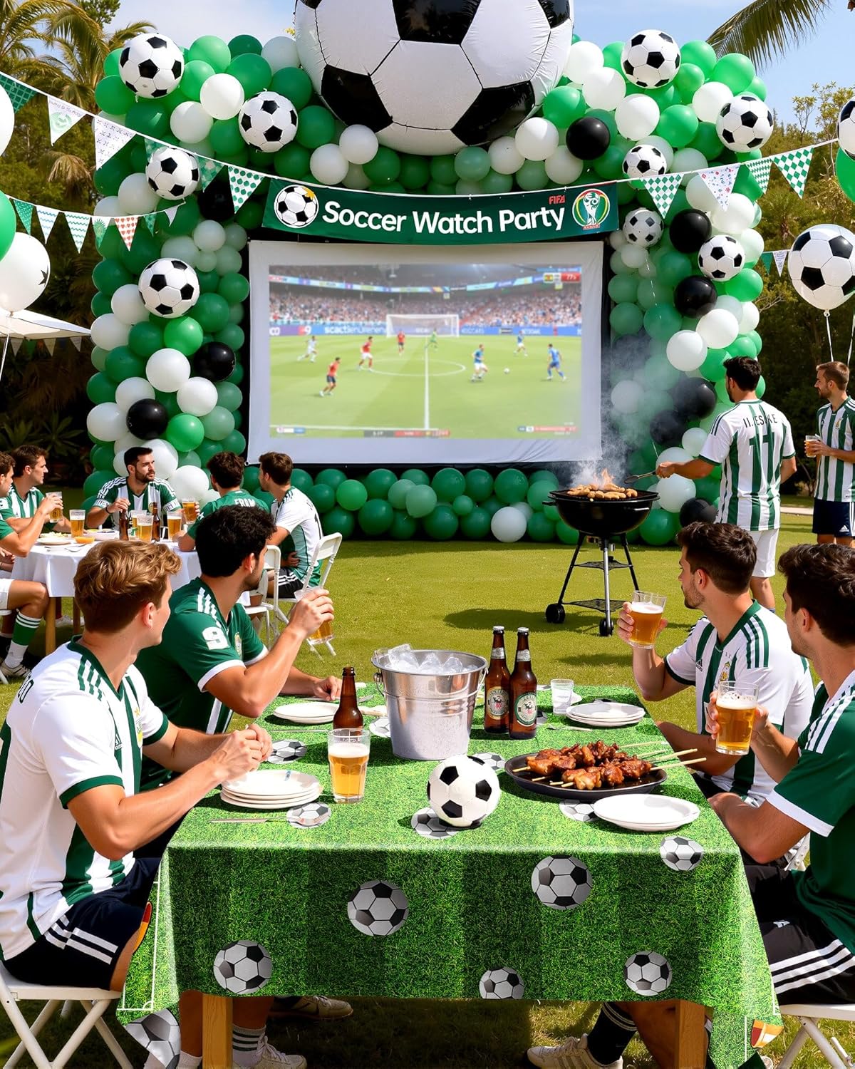 Pureegg Soccer Tablecloths - Disposable 10 Pack for Soccer Birthday Parties | 54 x 108 Inch, Green & White