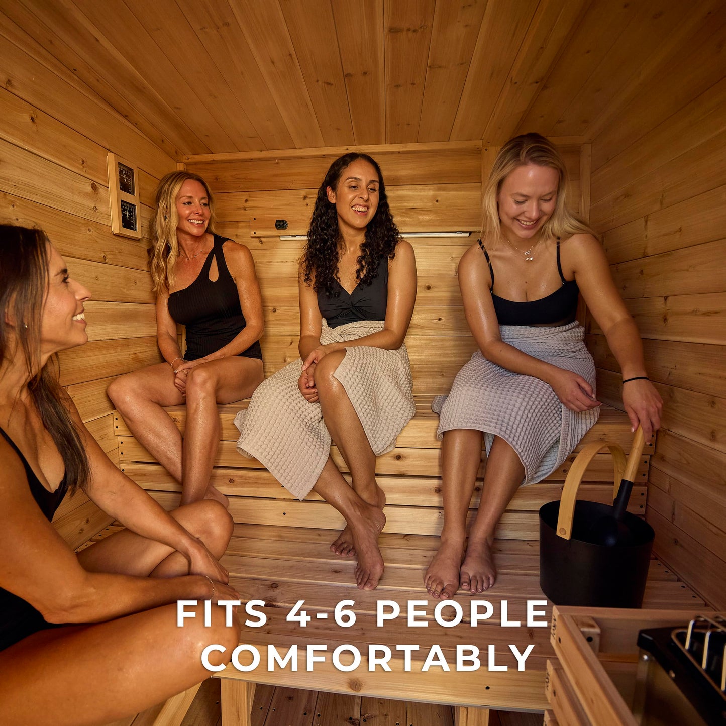 Backyard Discovery Henley 4-6 Person Traditional Cedar Outdoor Cabin Sauna with Electric Sauna Heater, Glass Door, Sauna Rocks, Dry Heat, Steam Sauna, LED Lights, Wi-Fi Control, Sauna Accessories