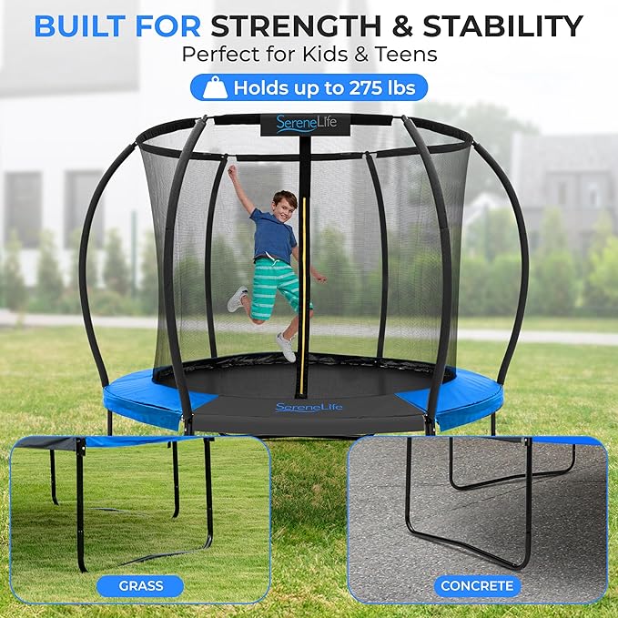 Serenelife 12FT 10FT 8FT Recreational Trampolines with Enclosure Net and Ladder and Anti-Rust Coating, ASTM Approved Trampoline Outdoor for Kids and Adults Outdoor Yard Trampolines