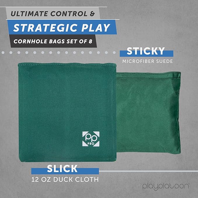 Professional Cornhole Bags - Set of 8 Regulation All Weather Double Sided - Sticky Side/Slick Side Bean Bags for Pro Corn Hole Game