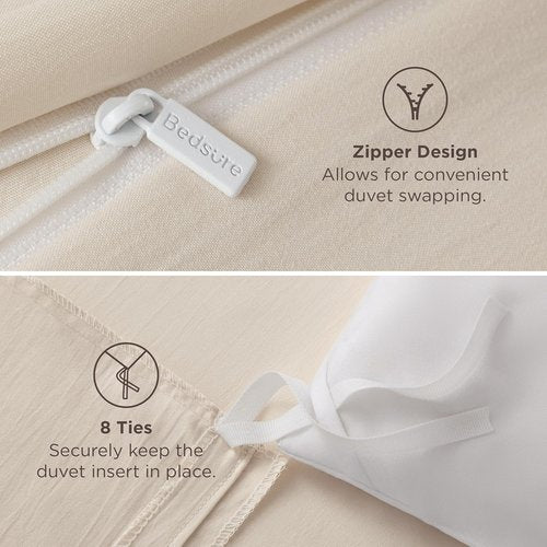 Bedsure Oat Milk Duvet Cover Full Size - 3 Pieces Prewashed Extra Soft Cotton-Like Polyester Bedding Set, Includes 1 Duvet Cover 80x90 Inches with Zipper Closure & 2 Pillow Shams, No Comforter