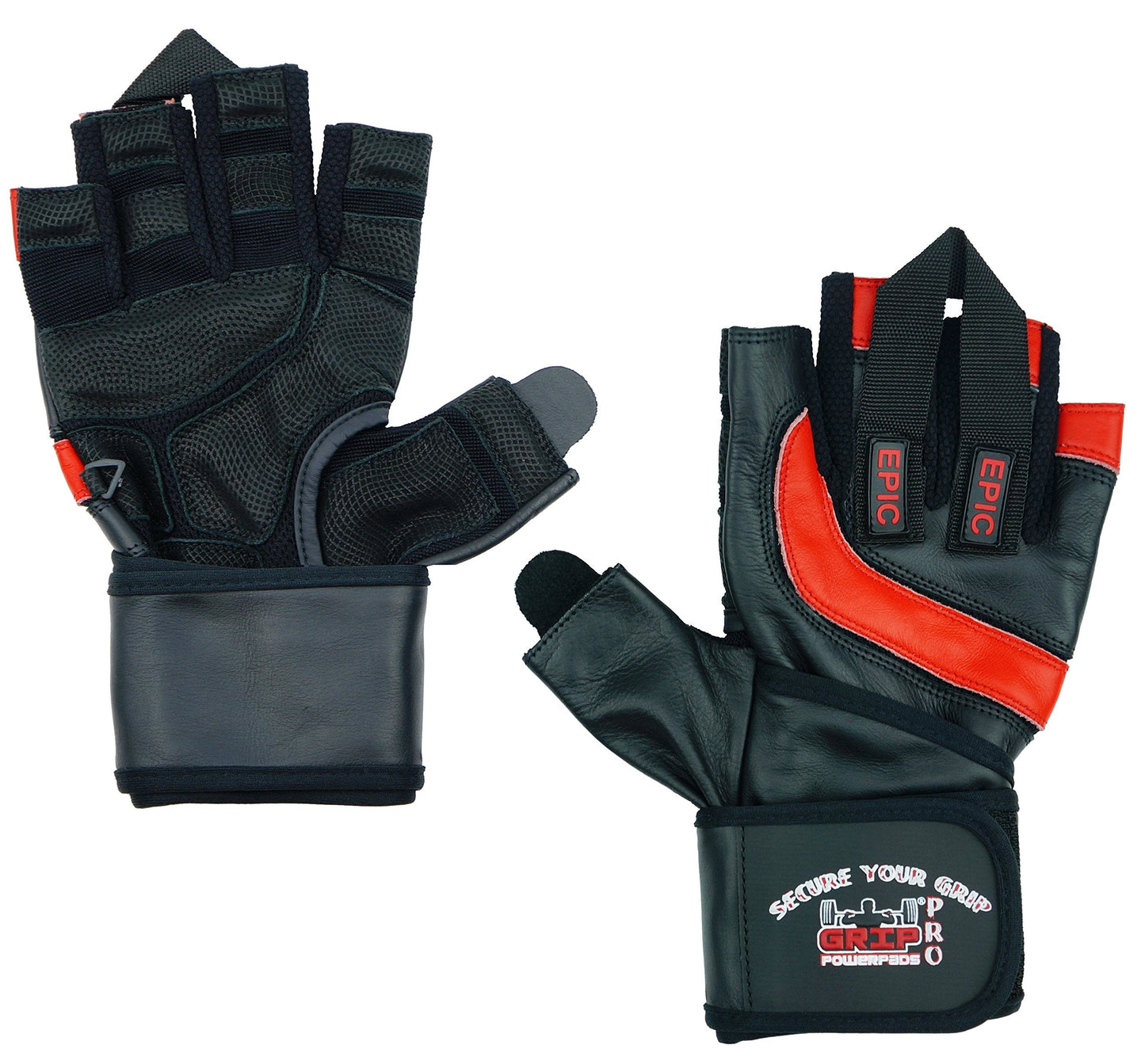 Epic Leather Gym Gloves with Built in 2" Wide Wrist Wraps Best Grip & Design for Weightlifting Power Lifting Bodybuilding & Strength Training Workout Exercises (RED, 2X-Large 9 5/8" - 10 1/2")