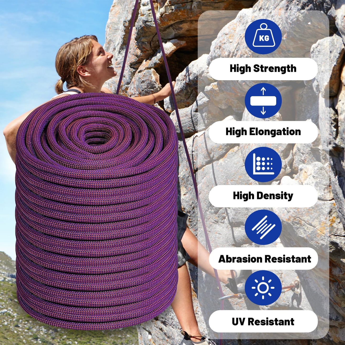 3/7 Inch x 150 FT Arborist Rope - Heavy-Duty Weather-Resistant Polyester, Ideal for Tree Climbing & Boat Mooring (3/7x150ft)