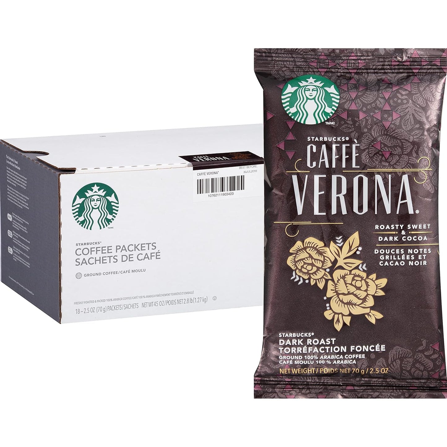 Starbucks Caffe Verona Ground Coffee Packets - Dark Roast Drip-Brewing | 18 Count