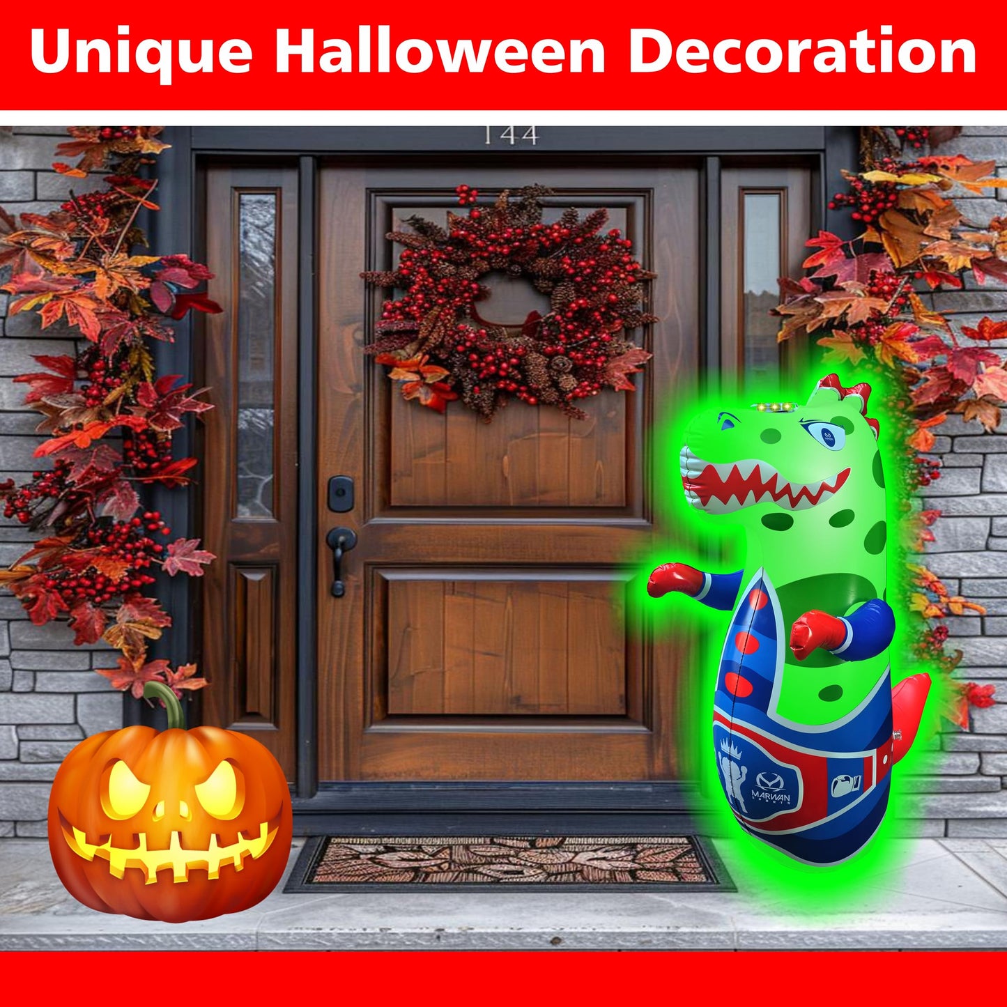 Marwan Sports Punch, Light & Roar Dinosaur Punching Bag – 47" Inflatable Bop Bag for Kids Ages 3-14 | Bounce-Back Toy with Lights & Roaring Sounds | Active Play Gift for Toddlers & Children