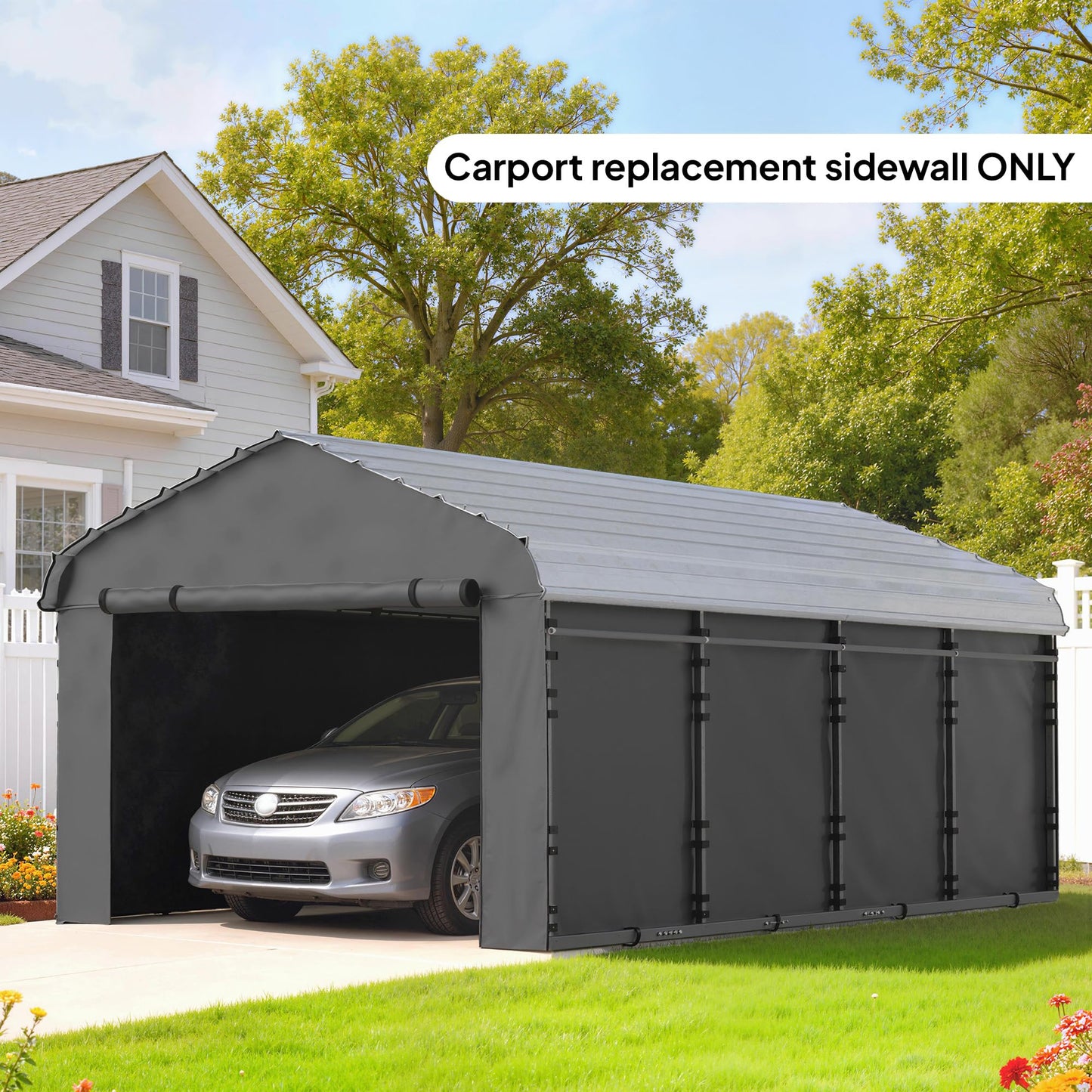 Outsunny Carport Replacement Sidewall Panels Set of 4 for 10' x 15' Carports, UPF50+ Waterproof PE Tarp Replacement Side Wall Cover with Zipper Door, Top Cover and Frame Not Included, Dark Gray