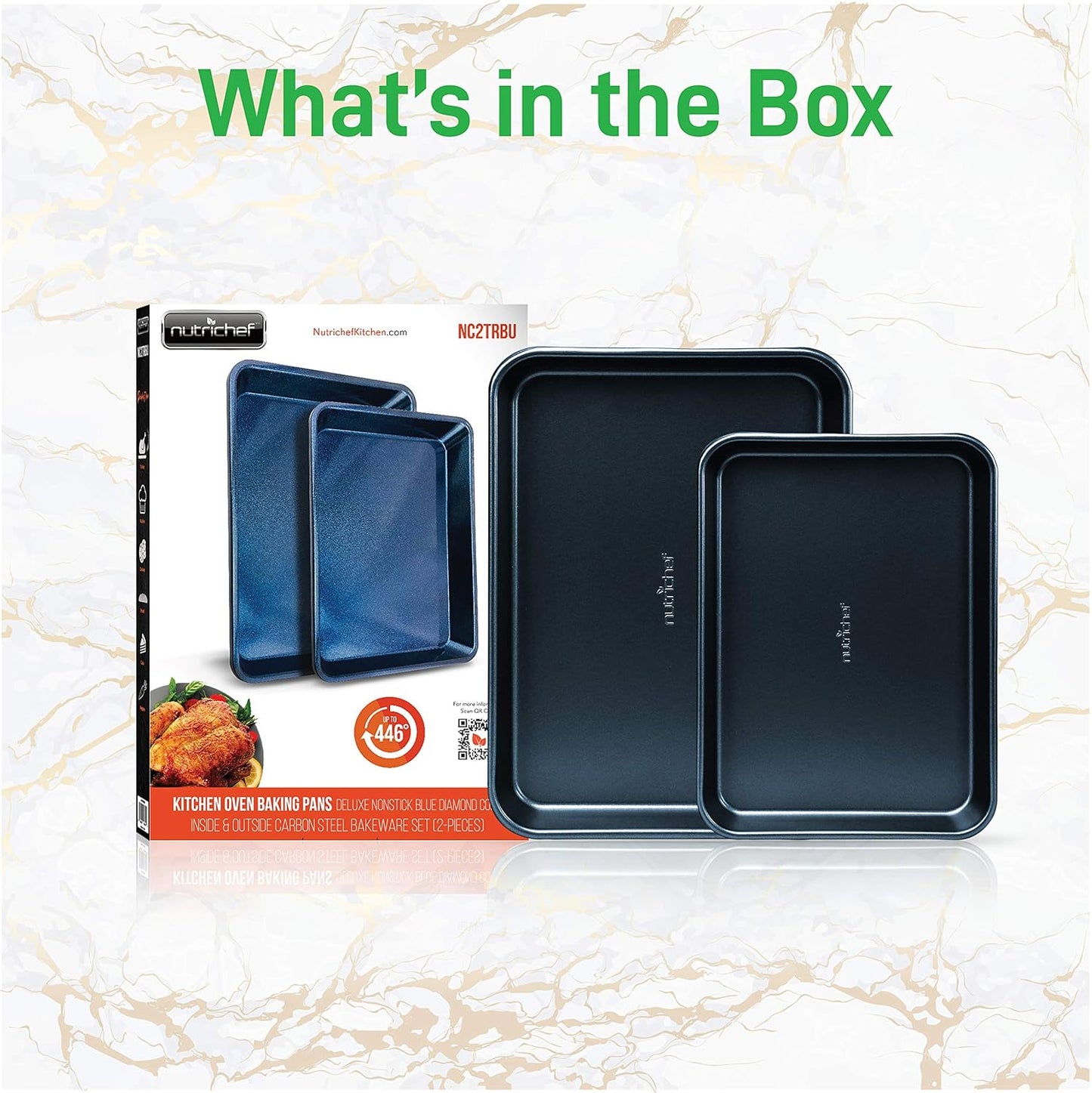 NutriChef Non-Stick Cookie Sheet Baking Pans - 2-Piece Oven Trays with Superior Coating | 15" x 11" & 13" x 9" Sizes, Dishwasher Safe