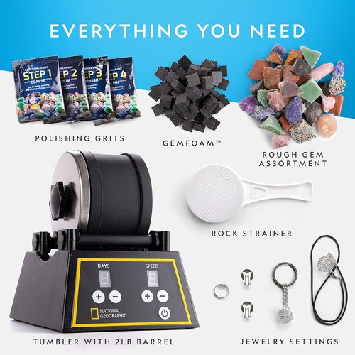 National Geographic Professional Rock Tumbler Kit - Complete 2 Lb. Tumbler for Adults & Kids with Rocks, Grit & GemFoam Polish