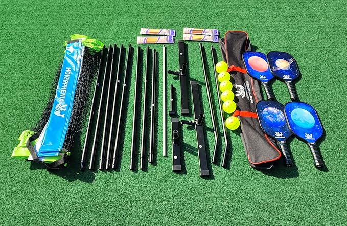 Hoverphenix Pickleball Net for Driveway, 22FT Regulation Size Pickleball Net with Paddles Set of 4, Pickleballs and Carry Bag for Outdoor Indoor Game