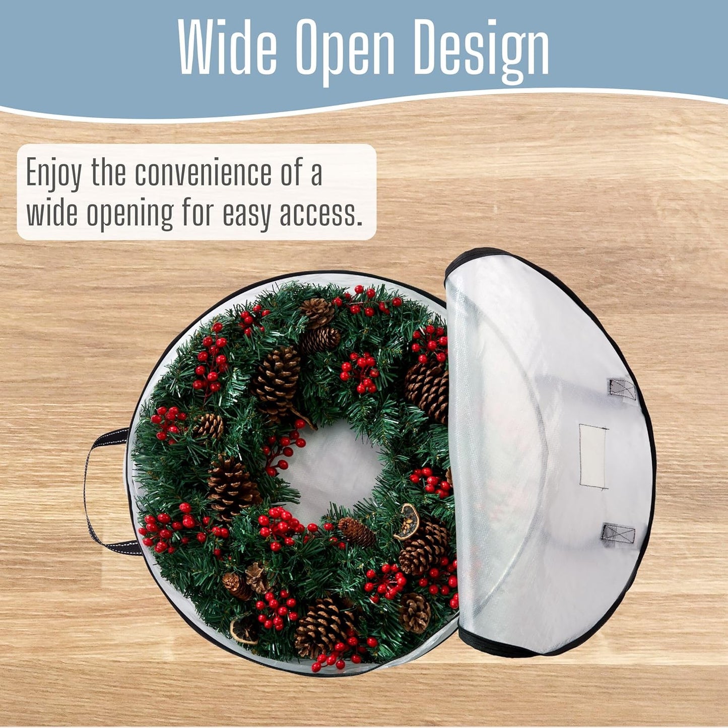 VENO Wreath Storage Container - 24 Inch Heavy-Duty Clear Bag with Wall Hanging Handles | 2 Pack