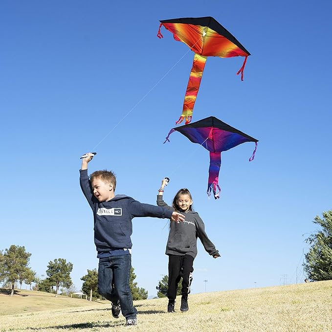 JOYIN 3 Packs Delta Multicolor Kite Warm and Cold Color Easy to Fly for Kids and Adults with 262.5 ft String, Large Delta Beach Kite for Outdoor Games and Activities