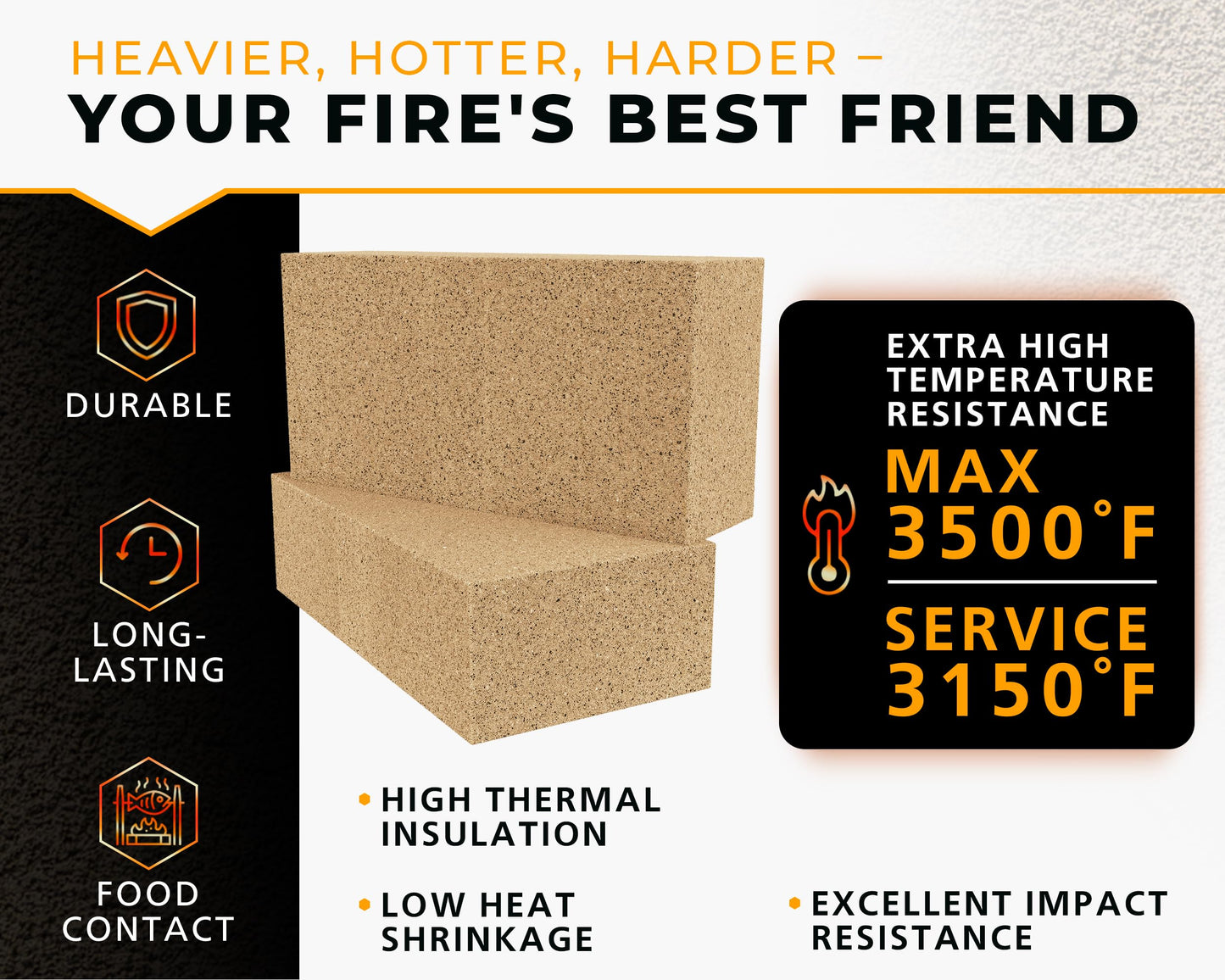 GIRtech Heavy Duty Refractory Fire Bricks for Forge 3200F - Pack of 2 Extra High Temperature Insulated | Fire Brick for Masonry, Insulating Kiln, Fire Pit, Wood Stove, Oven, Grill, Melting Metals