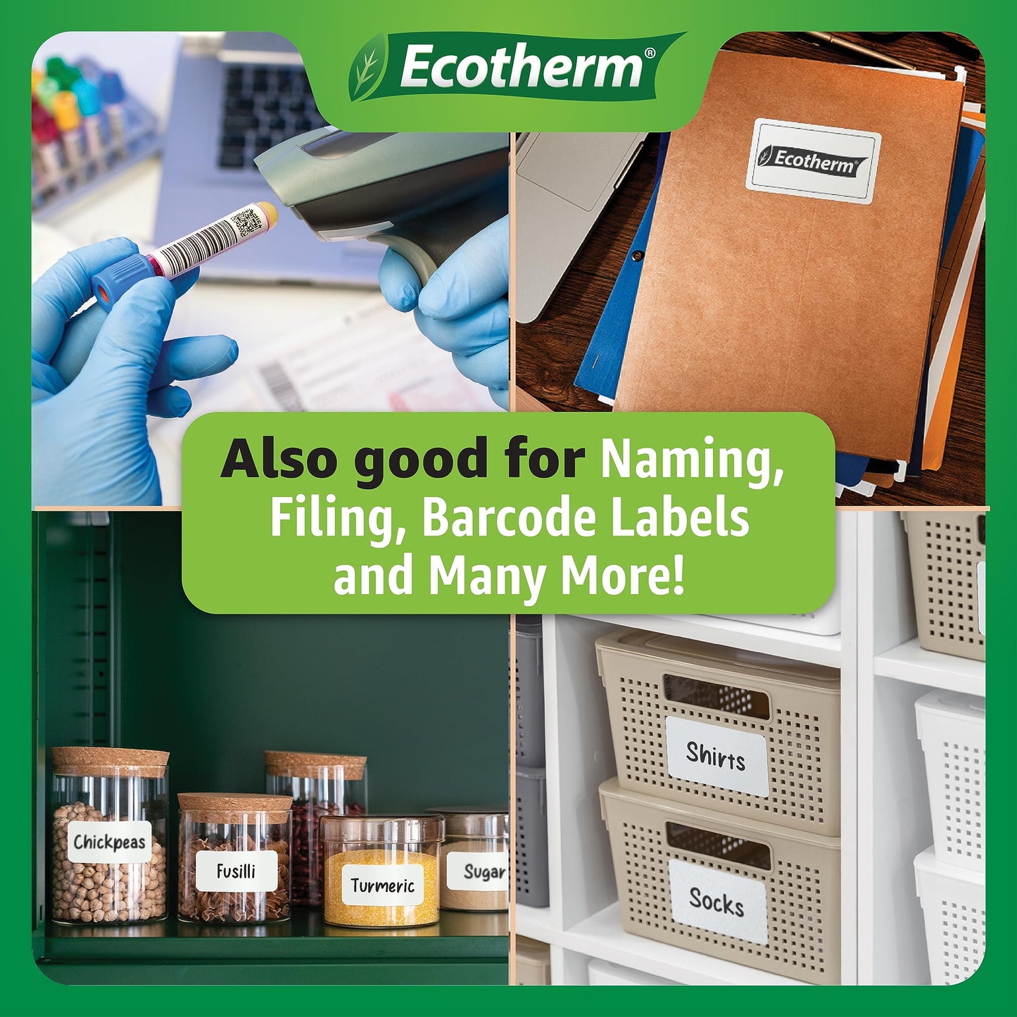 4" x 2" Mobile Printer Labels | 25 Rolls | 7500 Labels | fits Zebra ZQ630, QL420, and QLn420 Printers | Black Mark On Liner | .75" Core Rolls | by Ecotherm
