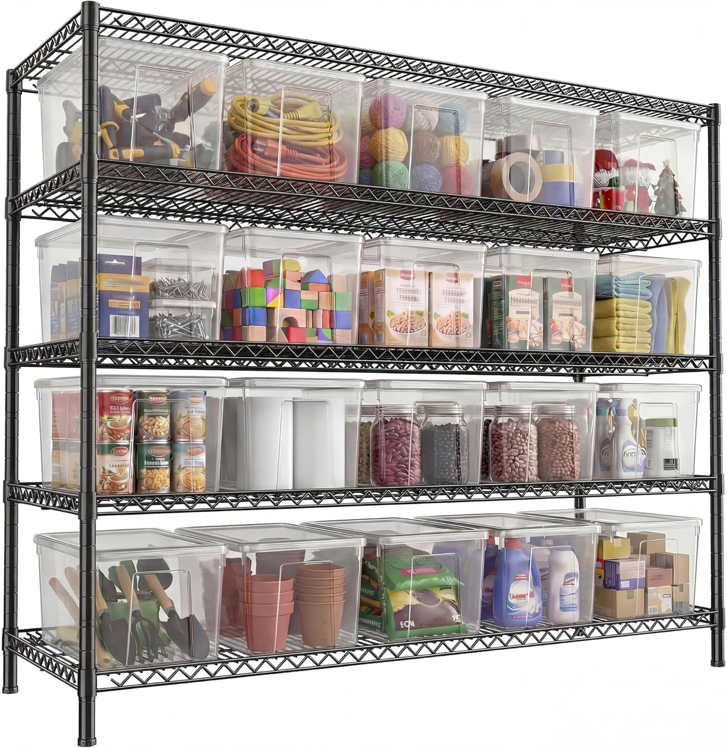 REIBII Heavy-Duty 5-Tier Storage Shelves - Adjustable Metal Shelving Unit for Garage & Pantry | 55.5" W X 18" D X 71" H