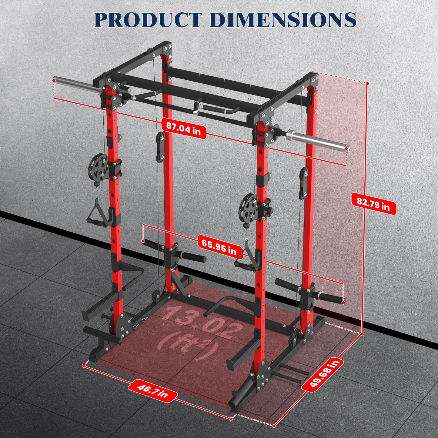 Smith Machine, 5 in 1 Heavy-Duty Squat Rack with Cable Crossover, All-in-One Home Gym Power Rack for Full-Body, Dual 1:1 Pulley System